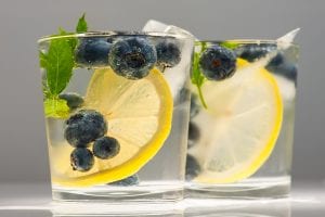 lemon, blueberry, and mint infused water