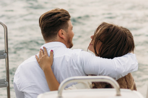 happy couple on boat